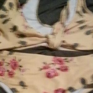 Yellow Bikini With Floral And Paisley Print. Tie Front